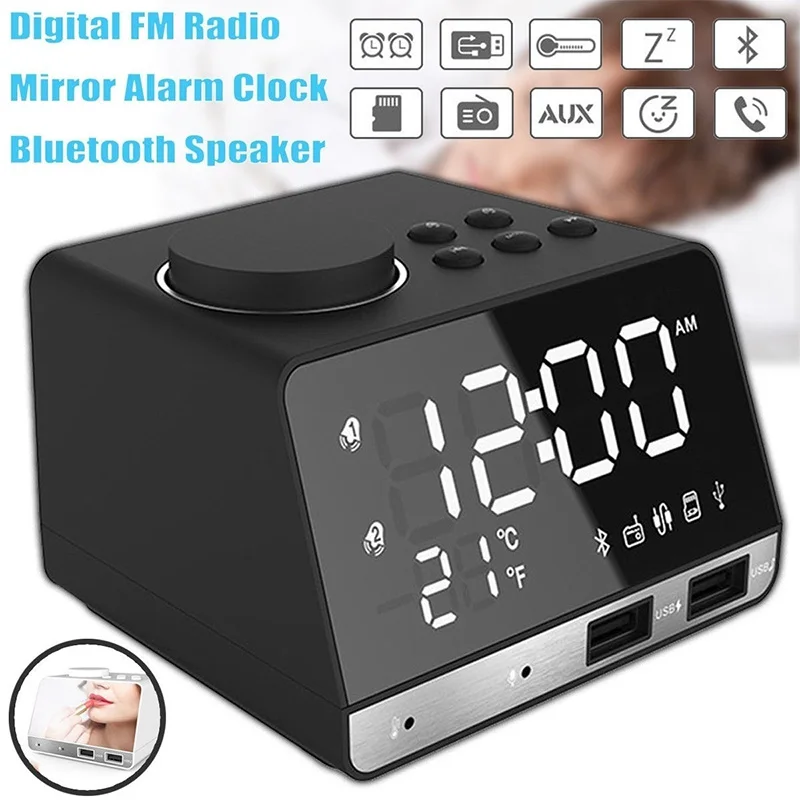 Двойной USB-порт Bluetooth динамик зеркальный светодиодный дисплей FM аудио TF