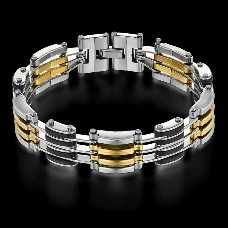 

Men's Biker Link Chain Hand Bracelet 2018 Male Braslet & Braclet Mens Gold Color Stainless Steel Bracelets For Men Punk Jewelry