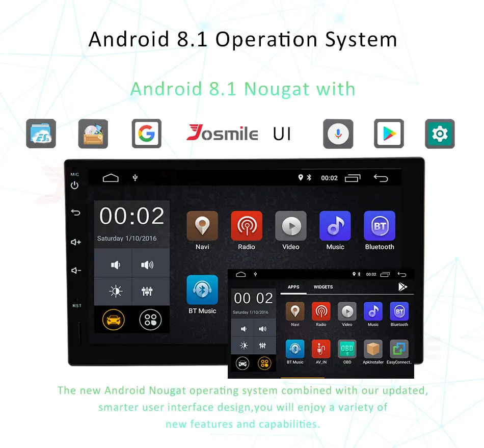 Excellent 7inch Android 8.1 Universal Car Multimedia Radio Player Stereo Head unit Steering Wheel NO DVD Quad Core Wifi GPS Navigation FM 2