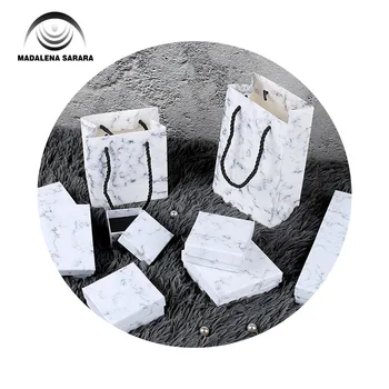 

MADALENA SARARA 50pcs/lot Jewelry Box Kraft Paper Box Marble Patter Multi Sizes For Earrings Bracelet Necklace Storage Gift Box