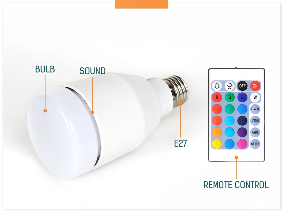 Светодиодный 10W 110 V-265 V работы при прослушивании музыки по Bluetooth лампочки Беспроводной дистанционного Управление Цвет изменение лампочки RGB