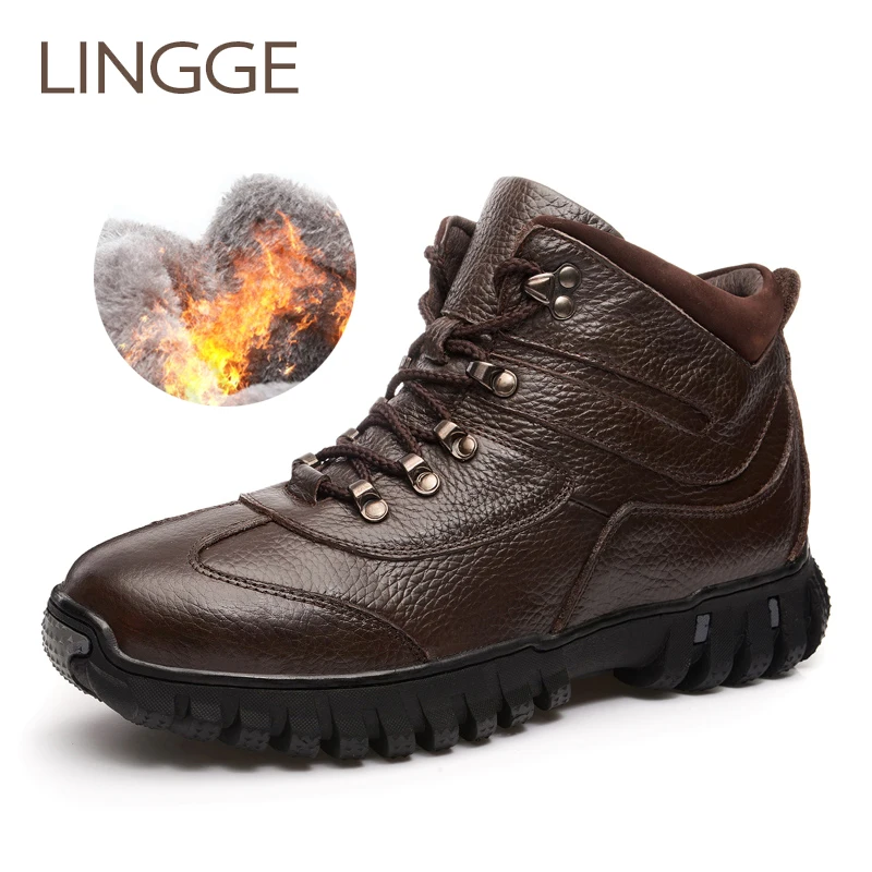 

LINGGE Brand New Arrival Men'S Boots Winter Style Plus Artificial Plush Boots Cow Leather Ankle Boots Keep Warm Snow Boot #859