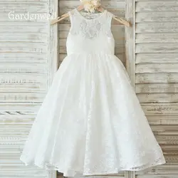 Gardenwed/Новинка 2019 года, белые кружевные платья с цветочным узором для девочек на свадьбу, Длинные Детские вечерние платья, длина до пола