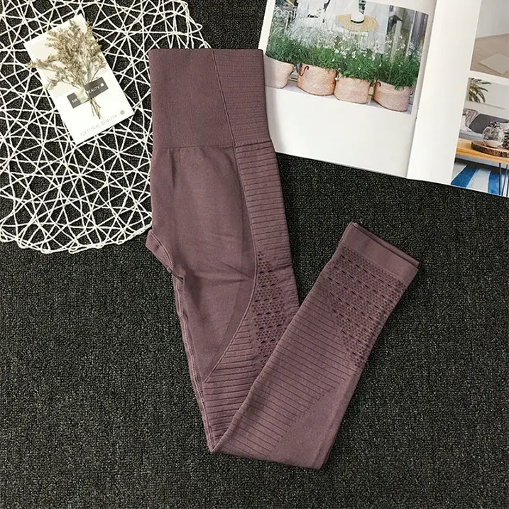 Женские энергетические Бесшовные штаны для йоги с контролем живота, супер эластичные колготки для спортзала, спортивные Леггинсы с высокой талией, штаны для бега, deporte mujer - Цвет: Purple