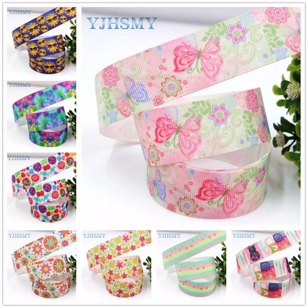 

YJHSMY,1711082 25mm 10 yard Cartoon flower ribbons Heat Transfer Printing Grids Wedding Accessories DIY Handmade Materials
