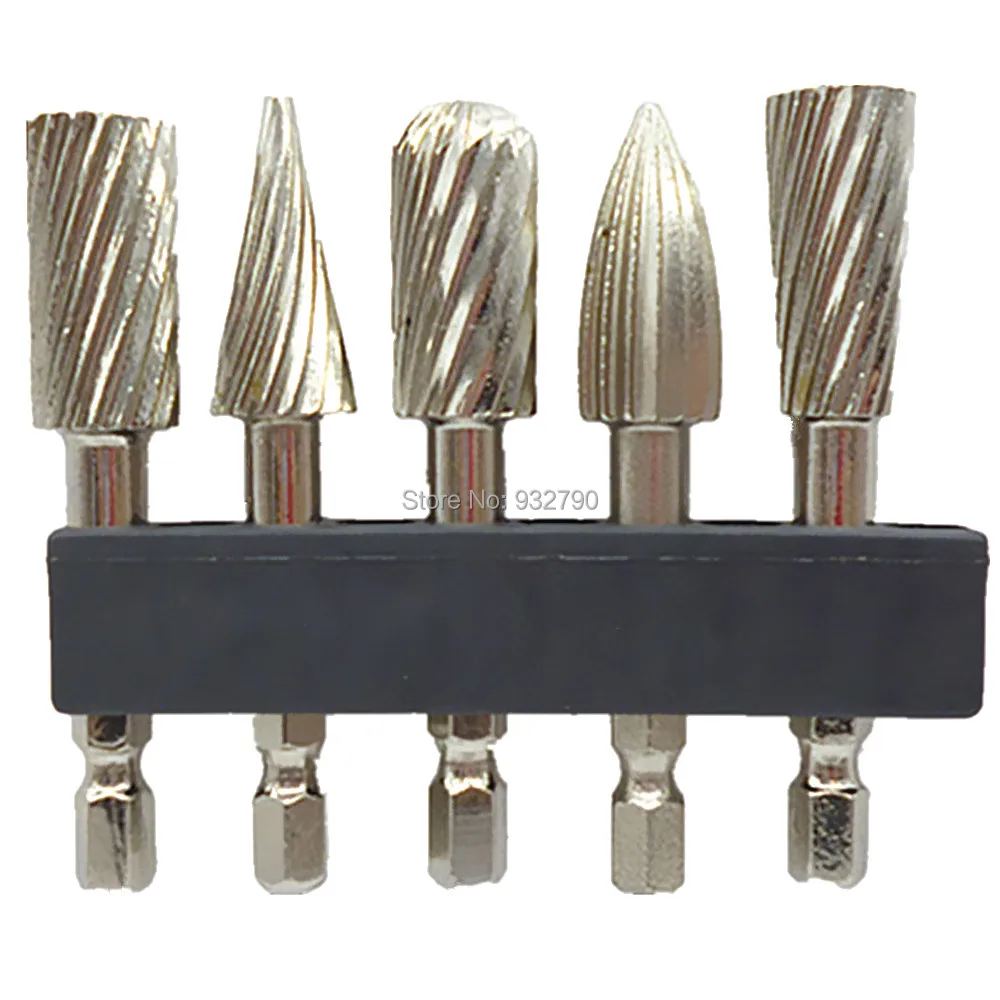 5pcs Electric Grinder HSS Rotary Files Burr 1/4" Rotary Burr Set For