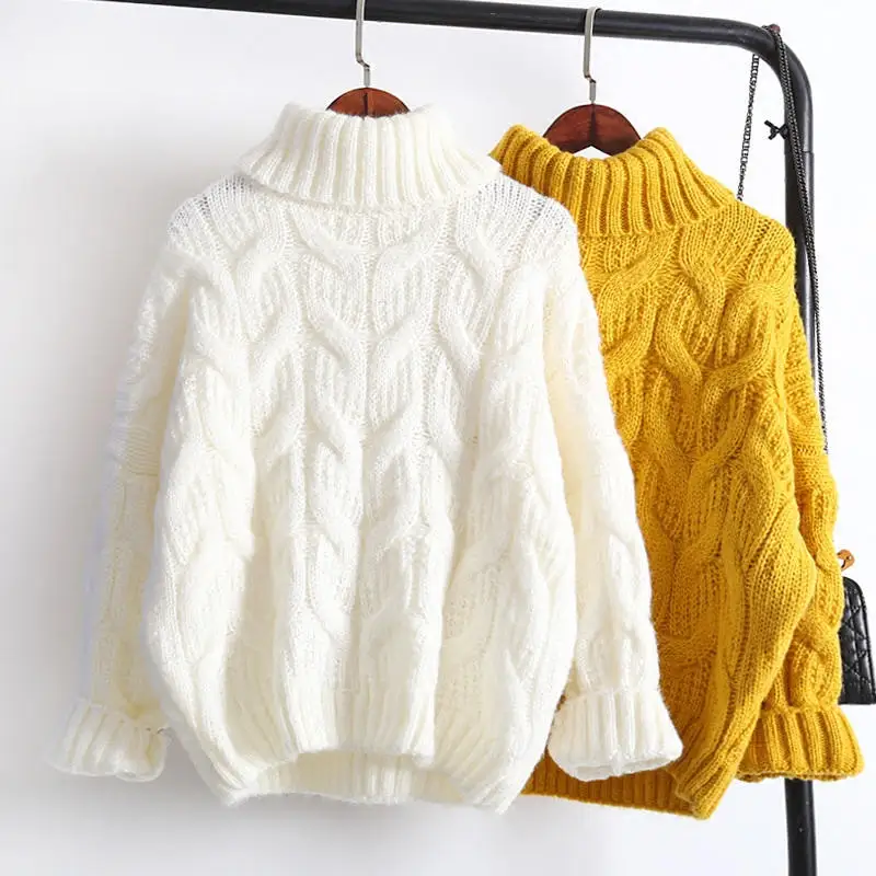 Осень Зима Водолазка; свитер женский свободный теплый плотный вязаный свитер большого размера Женский Повседневный Белый свитер Q1787 - Цвет: Yellow