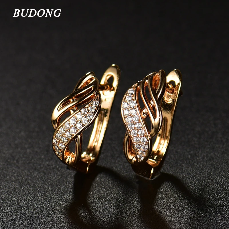 

BUDONG Chic Fashion Round Loop Hoop Earrings for Women 18k Gold Platinum Plated Earrings Crystal CZ Wedding Perfect Jewelry E249