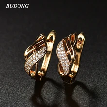 BUDONG Chic Fashion Round Loop Hoop Earrings for Women Silver Gold Color Earrings Crystal CZ Wedding