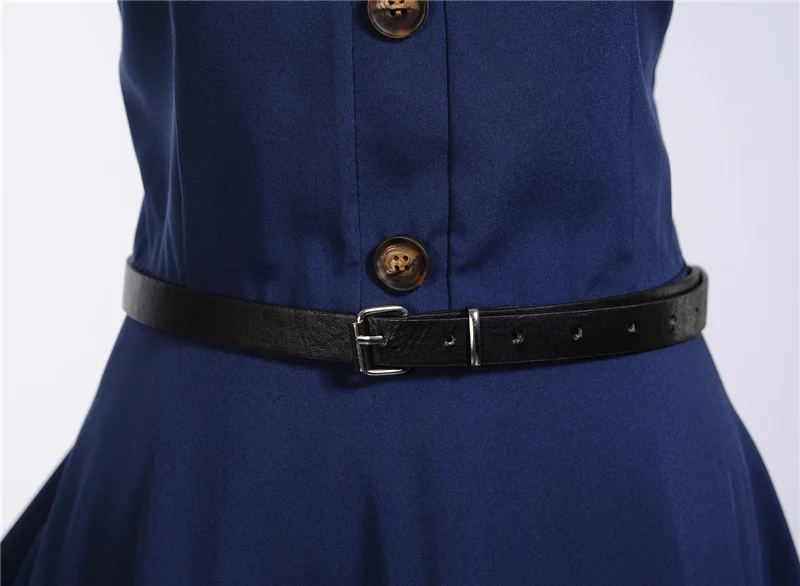 Kostlich Turn-down Collar Solid Color Dresses Hepburn Vintage Short Sleeve Dress Women Big Swing Dress S-2XL With Sashes (23)