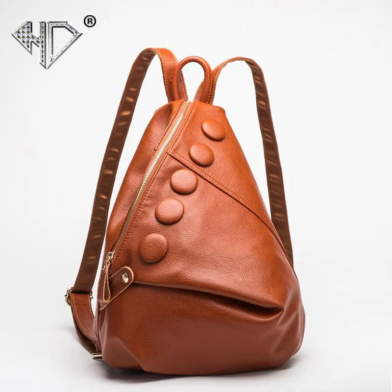 Женский модный рюкзак из натуральной кожи, декоративная двойная сумка на плечо для путешествий, Bolso Mujer, Подростковый рюкзак, женские рюкзаки - Цвет: Brown