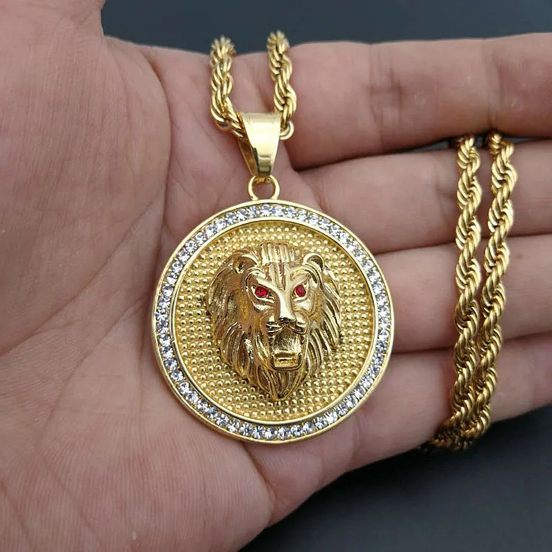 Микро с инкрустацией AAA CZ камень Iced Out Bling ожерелье с подвеской в виде льва 316L нержавеющая сталь мужские Хип Хоп рок ювелирные изделия с 2" золотой цепочкой