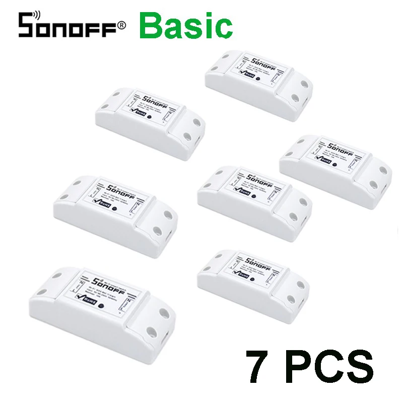 Sonoff Basic 7pcs Itead Sonoff Basic R2 Wifi DIY умный беспроводной пульт дистанционного управления Domotica Licht модуль контроллера Werk met Alexa Google Home eWeLink - Комплект: Sonoff Basic 7pcs