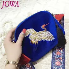 2017 Nuevo Diseño de Moda Los Bolsos de Hombro Cruzada cuerpo Bolsa Nacional Bordado Mini Bolso de La Borla de Terciopelo Con Cinturón Ancho de Impresión 2 Color