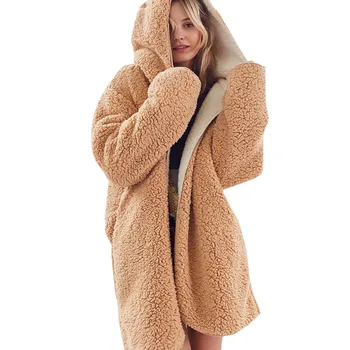 

Hooded Warm Bomber Fleece Hooded Lamb Fur Jacket Vintage Parka Outwear Coats Autumn Winter Women Double Sides Lambswool Coat