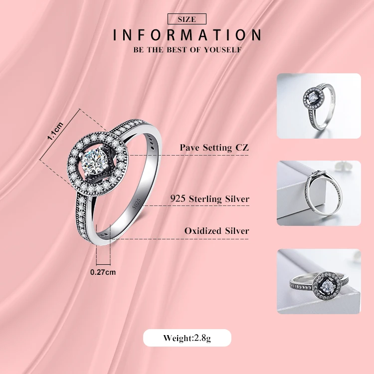 Modian, винтажные кольца с прозрачным кубическим цирконием, классический дизайн, Аутентичное 925 пробы Серебряное кольцо для женщин, модное ювелирное изделие