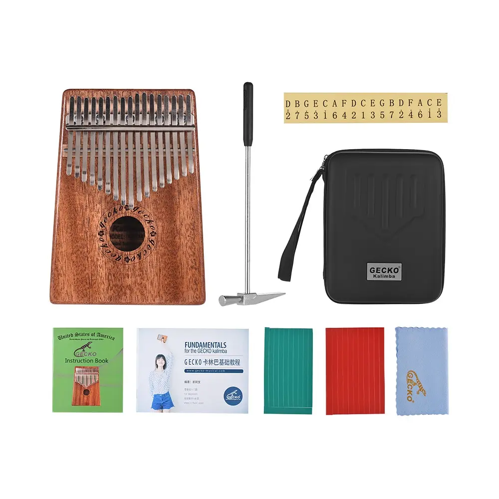 

K17M 17-key Thumb Piano Mbira Mahogany Solid Wood with Carry Bag Storage Case Tuning Hammer Music Book Stickers