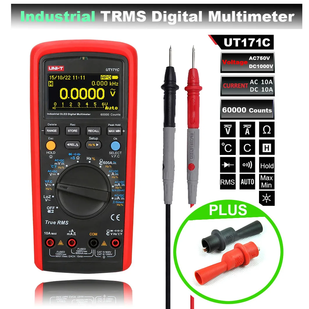 

M156 UNI-T UT171C Industrial True RMS Digital Multimeter Admittance nS Temperature AC LoZ Measure Square Wave Li-Battery USB NCV