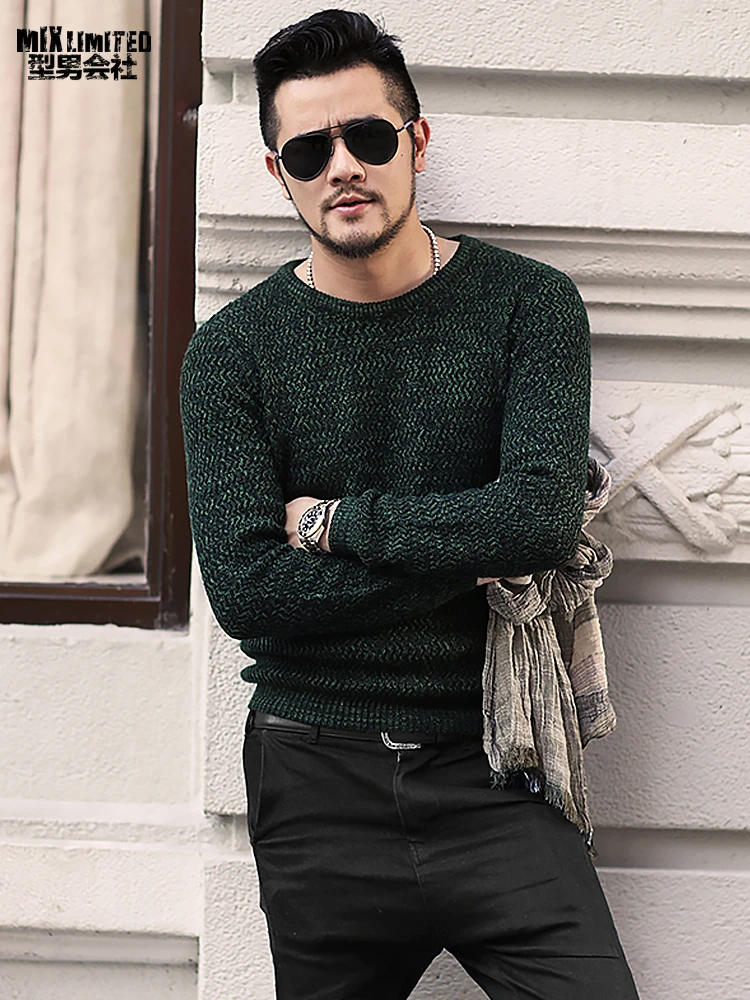 Mixed Colour Men's Round Collar Sweater 