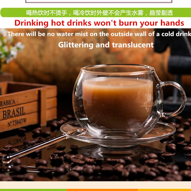 

New arrival 220ml high quality coffee cup double wall handmade mugs heat resistence milk tea cups with handle