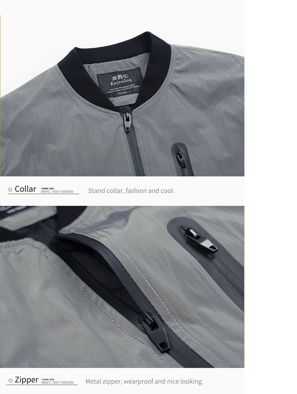 Enjeolon бренд осень полит куртка Бомбер куртки мужские черные однотонные ветровка куртка с воротником-стойкой 3XL мужские куртки и пальто