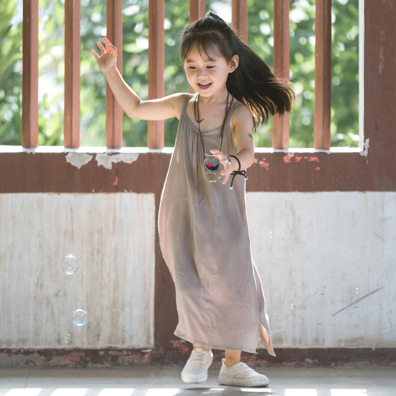 

baby girl dress long sleeve children spring cotton linen dress vintage Loose dresses quality kids Dresses for Girls