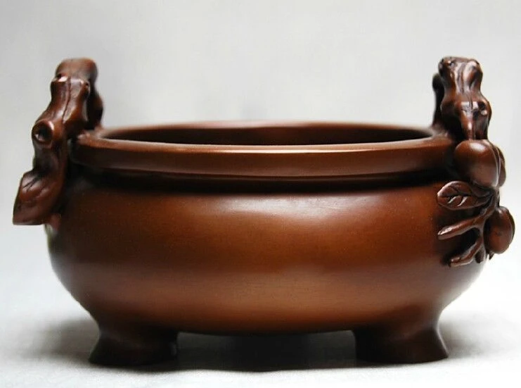 

China Buddhism Pure Red Copper Decoration Palace Peach Ear Incense Burner Censer