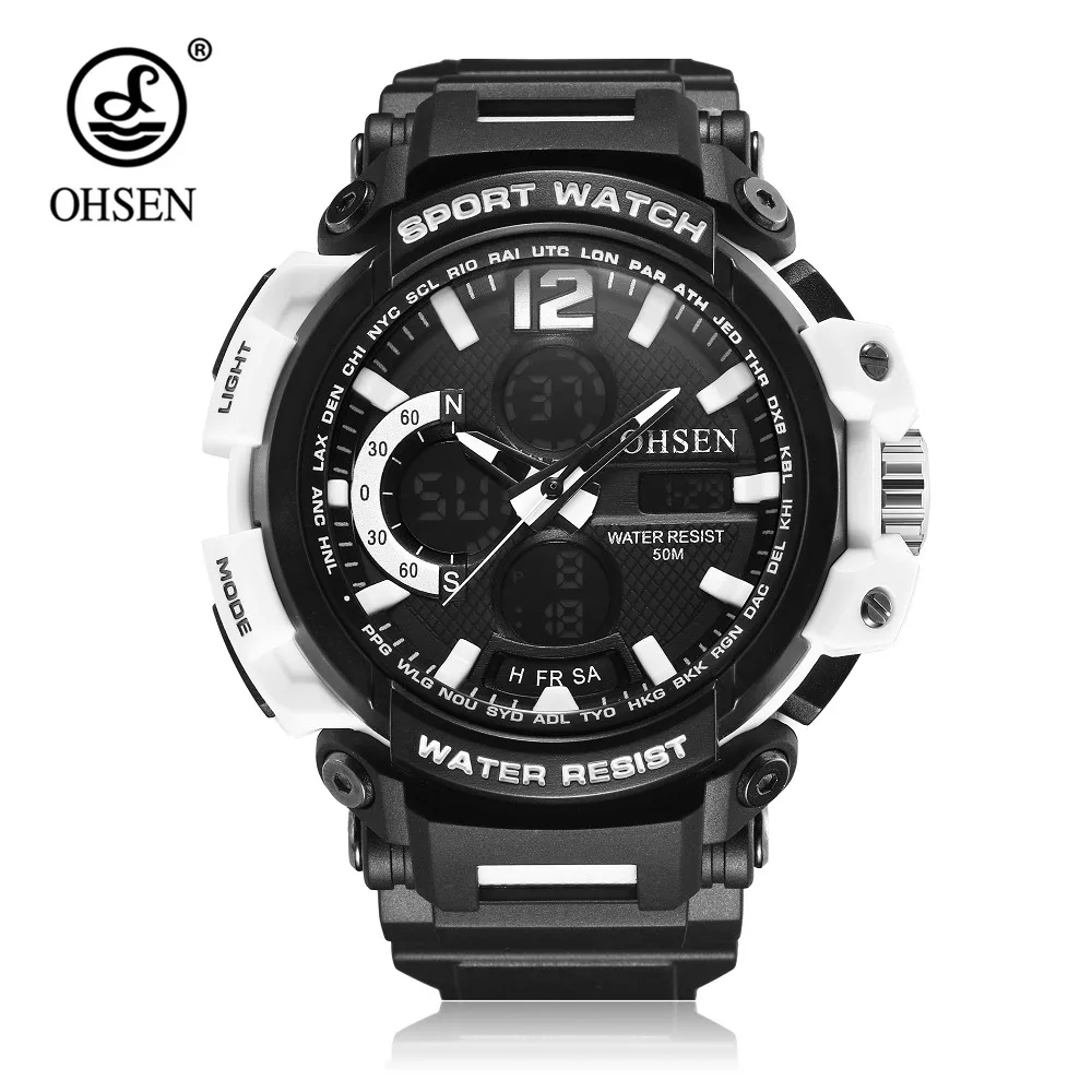 

NEW Arrival Fashion OHSEN Digital Quart Watch Men Swim Sport Watch Military LED Day Date Dual Time Wristwatch Relogio Masculino