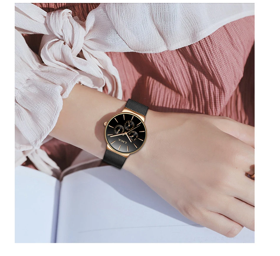 Часы женские супер тонкие из нержавеющей стали LIGE Топ бренд Роскошные повседневные кварцевые часы женские наручные часы Relogio Feminino