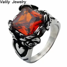 Valily Jewelry Для женщин кольцо Красный CZ камень кольца любящее сердце, Нержавеющая сталь роза цветы обручальные кольца для женщин, Обручение подарок