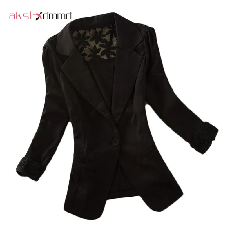 

AKSLXDMMD 2019 Spring Autumn Renda Blazer Feminino 3/4 Sleeve Back Lace Patchwork Slim Jacket Women's Suit Ladies Blazer ZL2746