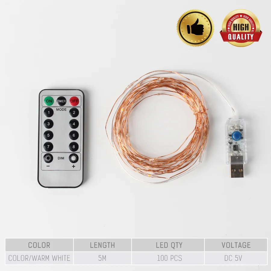 

Remote Control String Light 5M DC5V USB String Lamp Wireless Remote Control Waterproof Lamp String Copper Wire USB LED Strings
