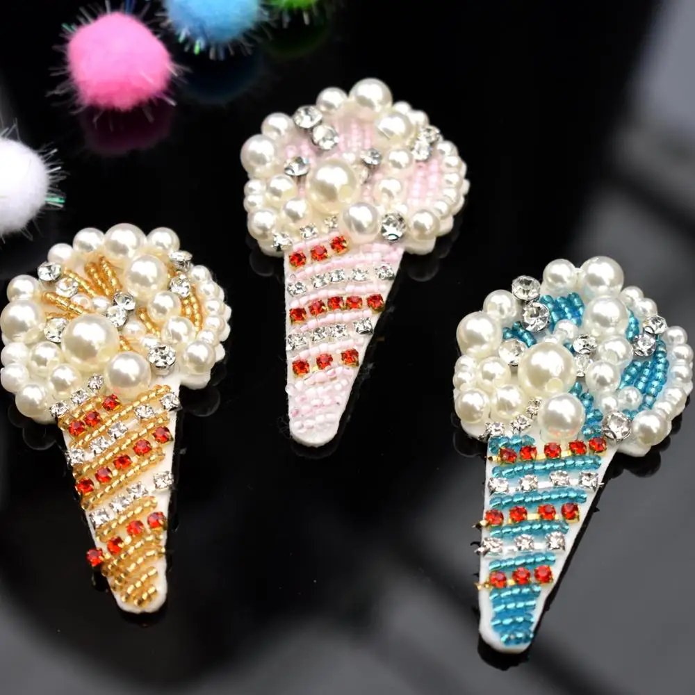 

Ice Cream Beaded Sew On Patch Embroidered Applique Cute patches Sewing Clothes Stickers hat shoe bag Apparel Accessories