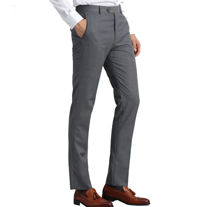Light Gray Men Suit Pants Slim Fit Men Trousers Office Big Size