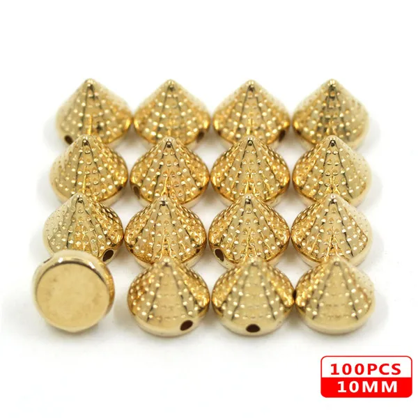 Point Cone Gold 100 шт. заклепки для шитья золотые и серебристые заклепки CCB Пластиковые пирамиды усы Череп Форма шпильки панк кожа ремесла для одежды DIY - Цвет: Point Cone Gold