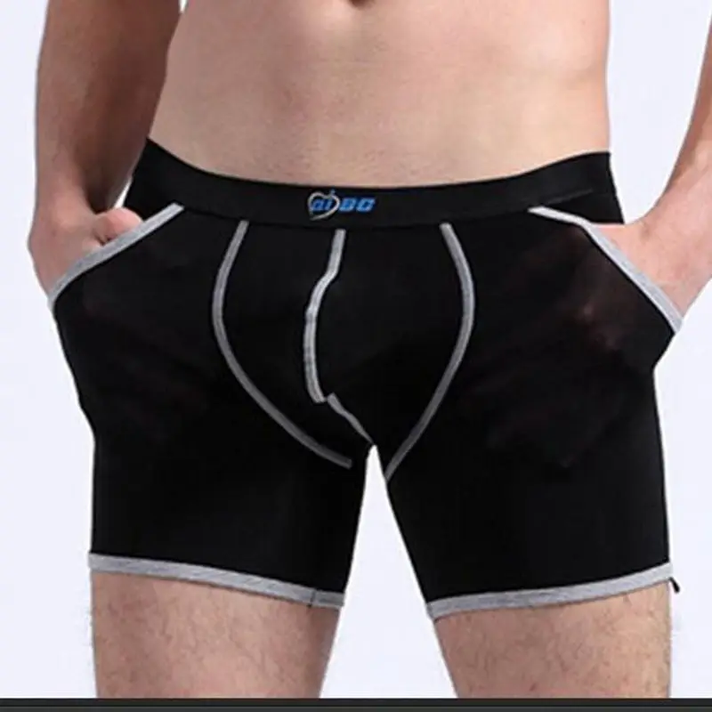 

AIBC Free cool men boxers short elastic ice silk ultra-thin comfortable pocket male large corners Transparent gay Sexy Underwear