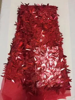 

French Lace Fabric High Class African Laces Fabric Red Organza With Sequins Embroidery For Sewing Beauty Women Dress