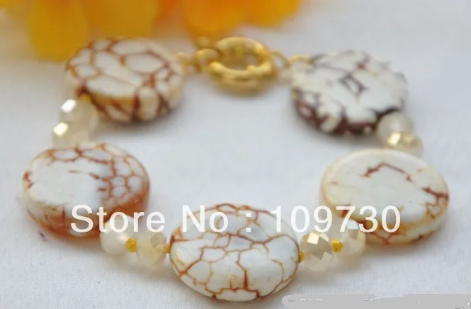 

00612 24mm coin yellow arabesquitic agate faceted bead BRACELET 8inch