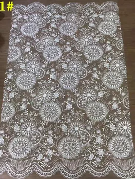 

High quality wedding dress fabric line embroidery sequin embroidery French mesh lace African Nigeria lace fabric 5 yards