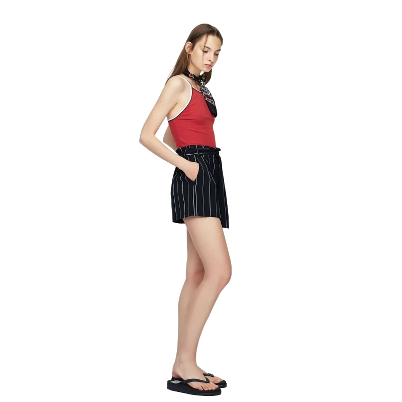HDY Short Femme 2019 Women High Waisted Wide Leg Short Stripe Elastic Waist Shorts Feminino Plus Size haoduoyi Shorts Women M (3)