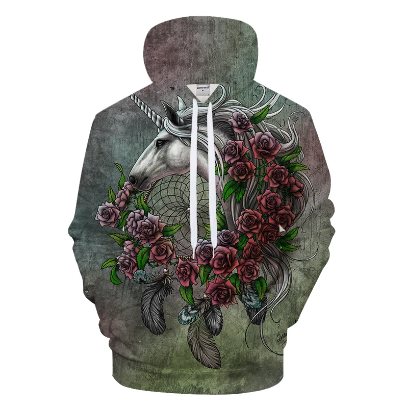 

Large size men's fashion 3D rose and unicorn print Sweatshirt zipper & pullover Two styles of hoodies are optional