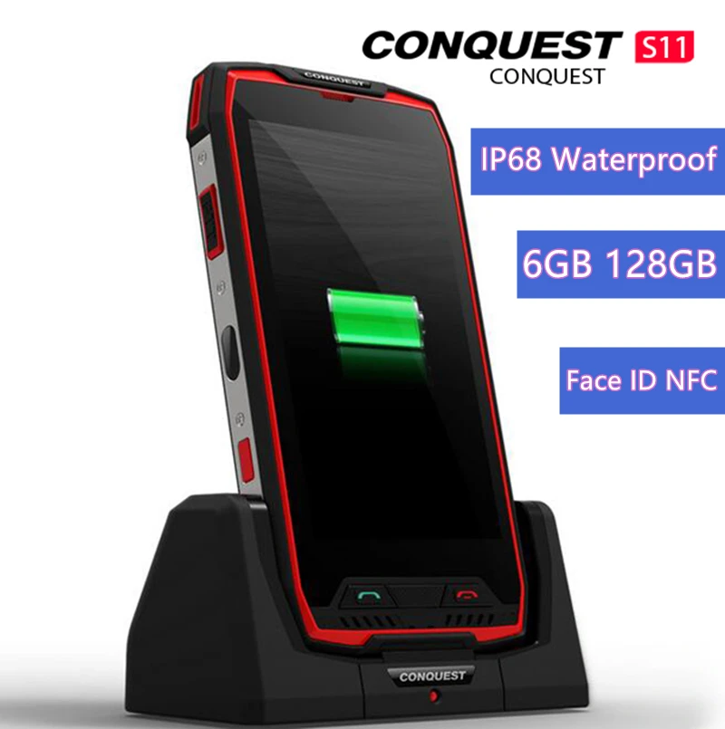 

Rugged waterproof Shockproof Smartphone Conquest S11 MT6757V 6GB 128GB 5 Inch 7000mAh magnet Charge Android 7.0 NFC Mobile Phone