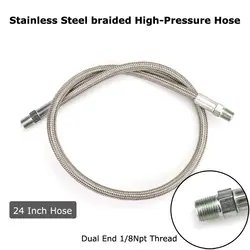 Новая нержавеющая сталь плетеный шланг высокого давления 24 дюймов 1/8NPT серебристый