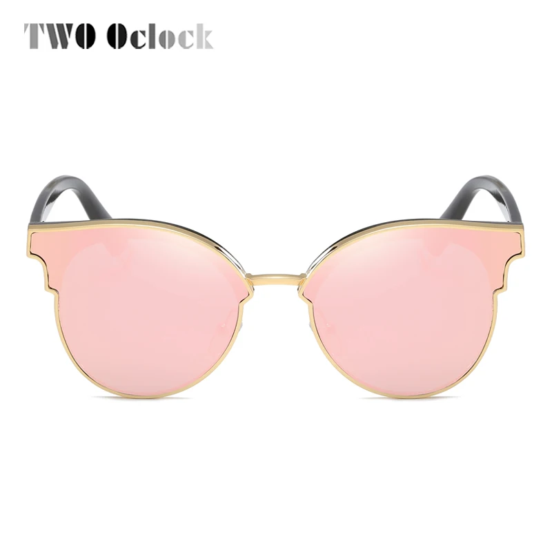 Два Oclock трендовые кошачий глаз солнцезащитные очки женские Розовое золото розовое зеркало солнцезащитные очки Брендовые ретро очки