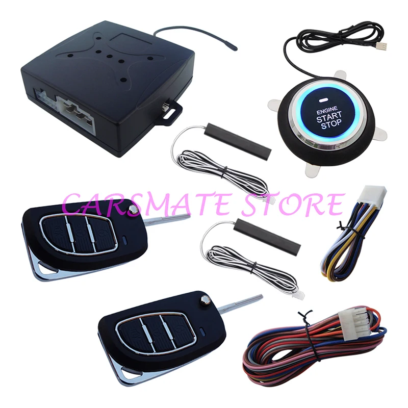

Quality PKE Car Alarm System with Remote Start Push Start Remote Trunk Release Output Many Uncut Keys Are Selectable Carsmate