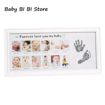 

Baby Growth Hands and Feet Footprints Desktop Photo Frame Newborn 12 Months Creative Wall Hanging Wood Picture Frames