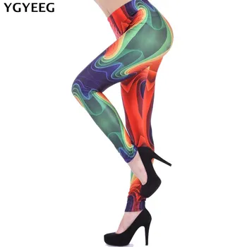 

YGYEEG Fashion Leggings Women Printed Legging Colorful Rainbow Fitness Legins High Waist Elastic Leggins Silm 2018 Womens Pants