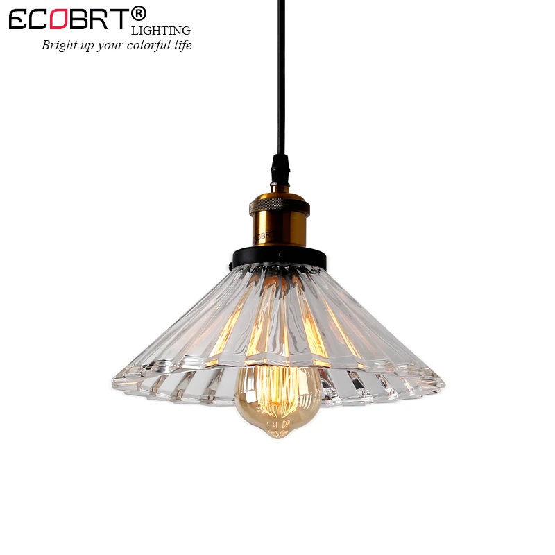 ECOBRT 1-Head Vintage Pendant Lights Clear Glass Lampshade Loft Pendant Lamps E27 for Dinning Room Home Decoration Lighting