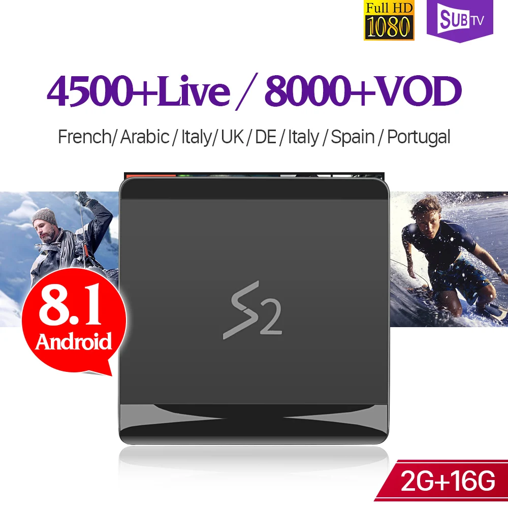 

4K SUBTV Box Android 8.1 IPTV France Leadcool S2 RK3229 2G 16G 2.4G Wifi 1 Year IPTV Code French Belgium Canada Dutch IP TV