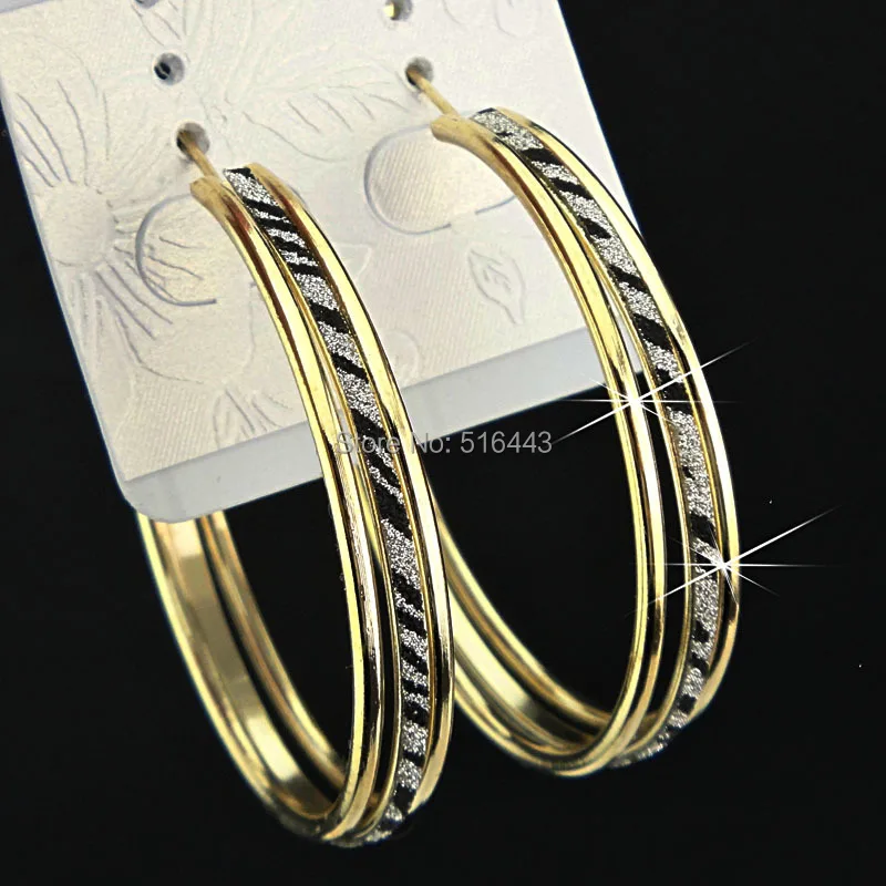 Factory Direct Selling Freeshipping Fashion 6pairs Big Zebra Frosted Gold Hoop Earrings ...